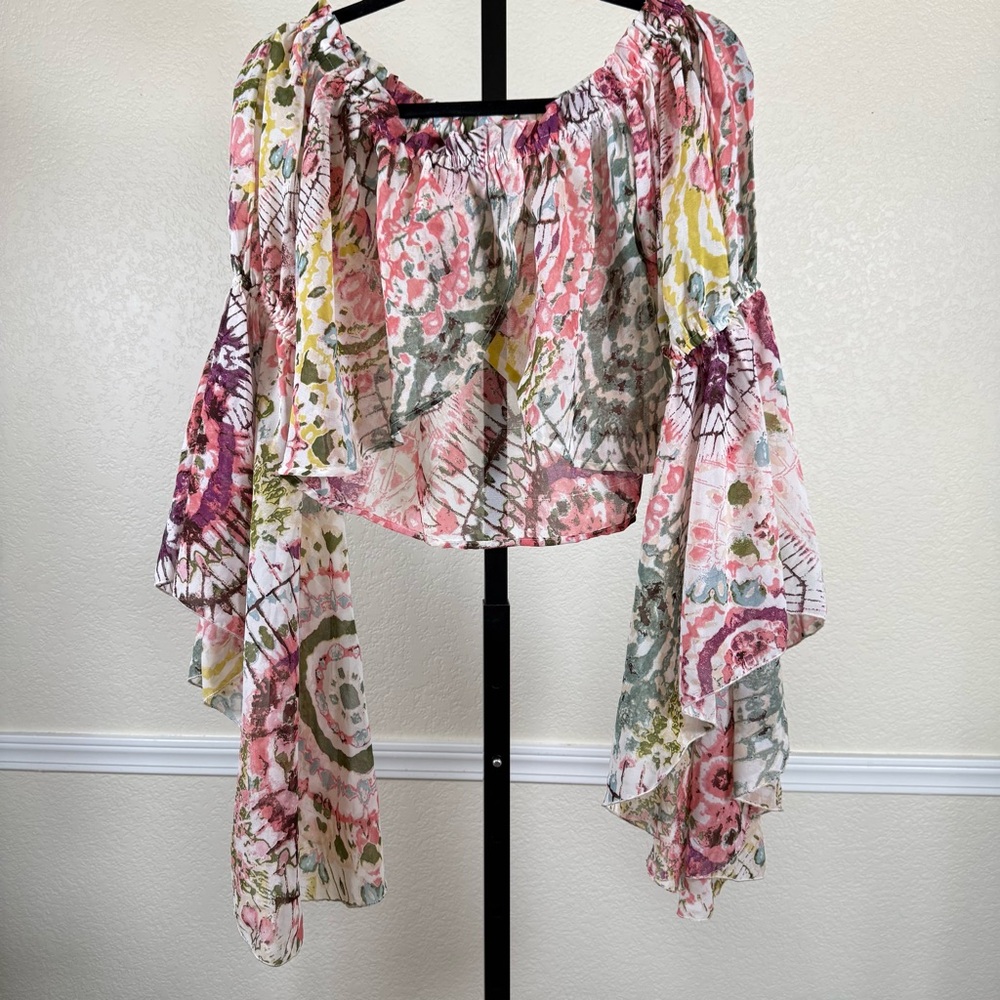 Festival Romantic Boho Crop Top Off Shoulder Ruffle Lightweight Medium Western - Picture 9 of 16